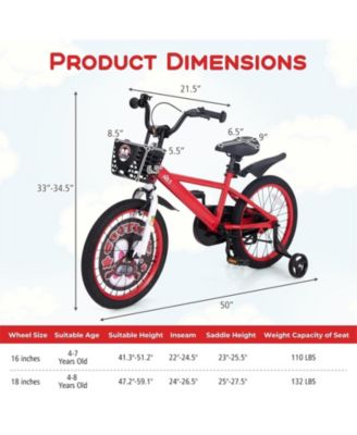 18 Inch Kids Bike Adjustable with Storage Basket and Double Brake for 4-8 Years Old-18 inches