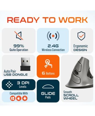 S22 Ergonomic Vertical Wireless Mouse with USB Dongle, 6 Buttons (DMERGS22-WB)