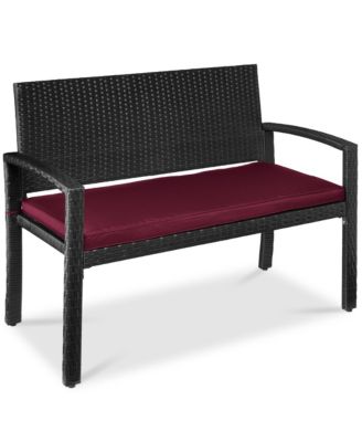 2-Person Outdoor Wicker Bench Garden Patio Porch Furniture w/ 700lb Capacity, Cushion