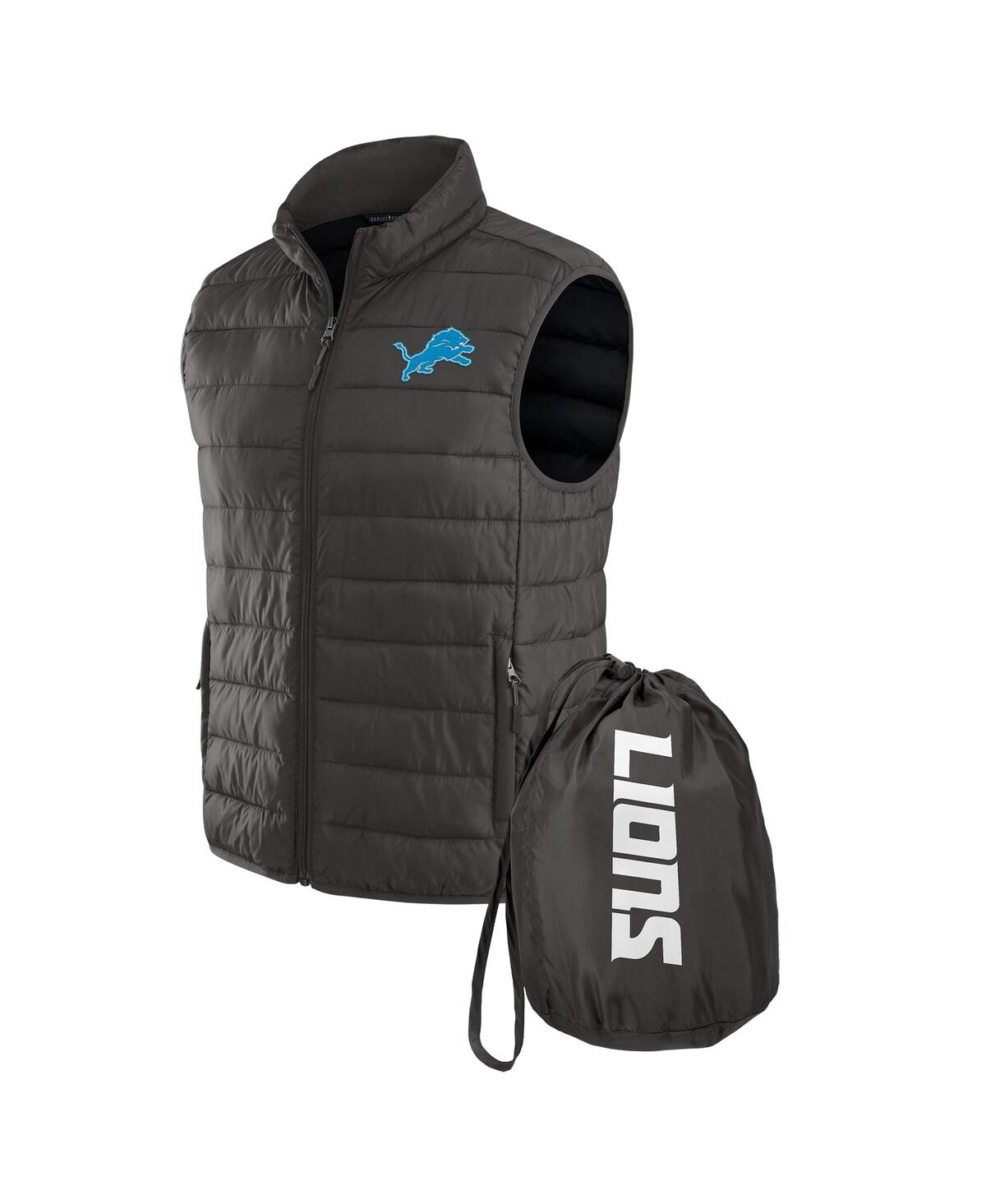 Fanatics Men's Charcoal Detroit Lions Packable Full-zip Vest With Travel Bag In Black