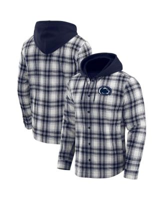 Fanatics - Men's Navy Penn State Nittany Lions Plaid Flannel Quilted Full-Snap Hooded Shacket