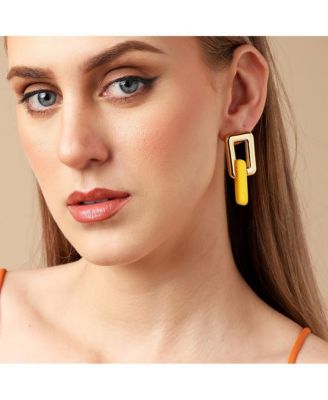 Women's Yellow  Colourblock Chainlink Drop Earrings
