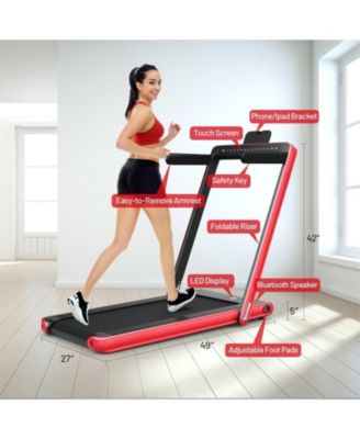2-in-1 Electric Motorized Health and Fitness Folding Treadmill with Dual Display and Speaker-Red