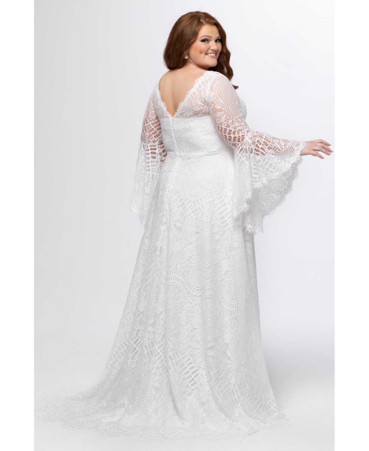 Celebrations by Sydney's Closet Women's Boho Wedding Dress with Crochet Lace & Bell Sleeves