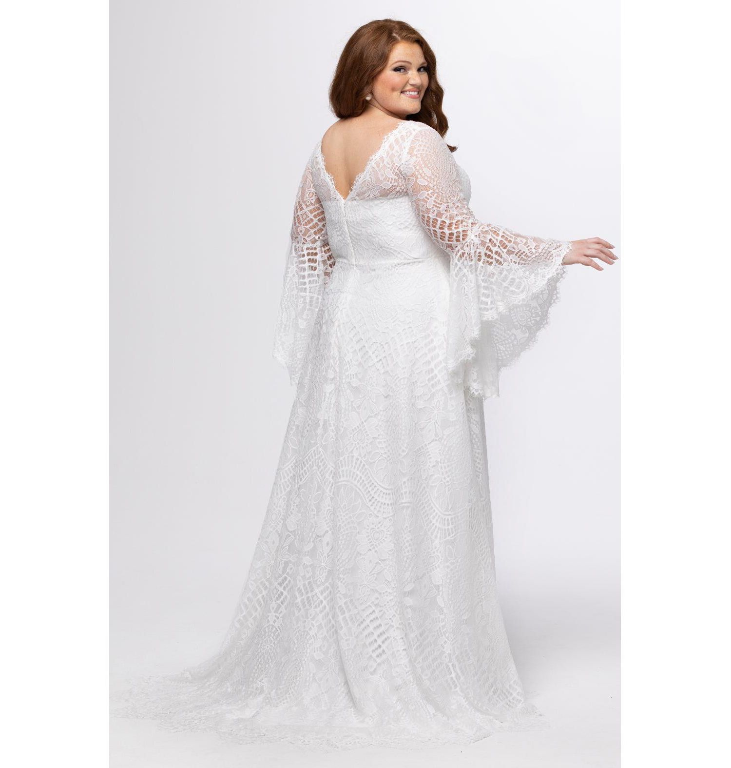 Women's Boho Lace Wedding Dress with Bell Sleeves