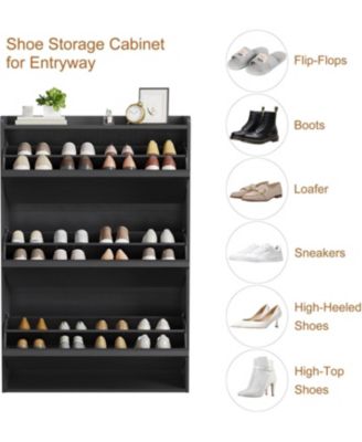 Shoe Cabinet with 3 Flip Drawers, Wooden Shoe Organizer with Adjustable Shelf, Shoe Storage for Entryway, Hidden Shoe Cabinet for Hallway