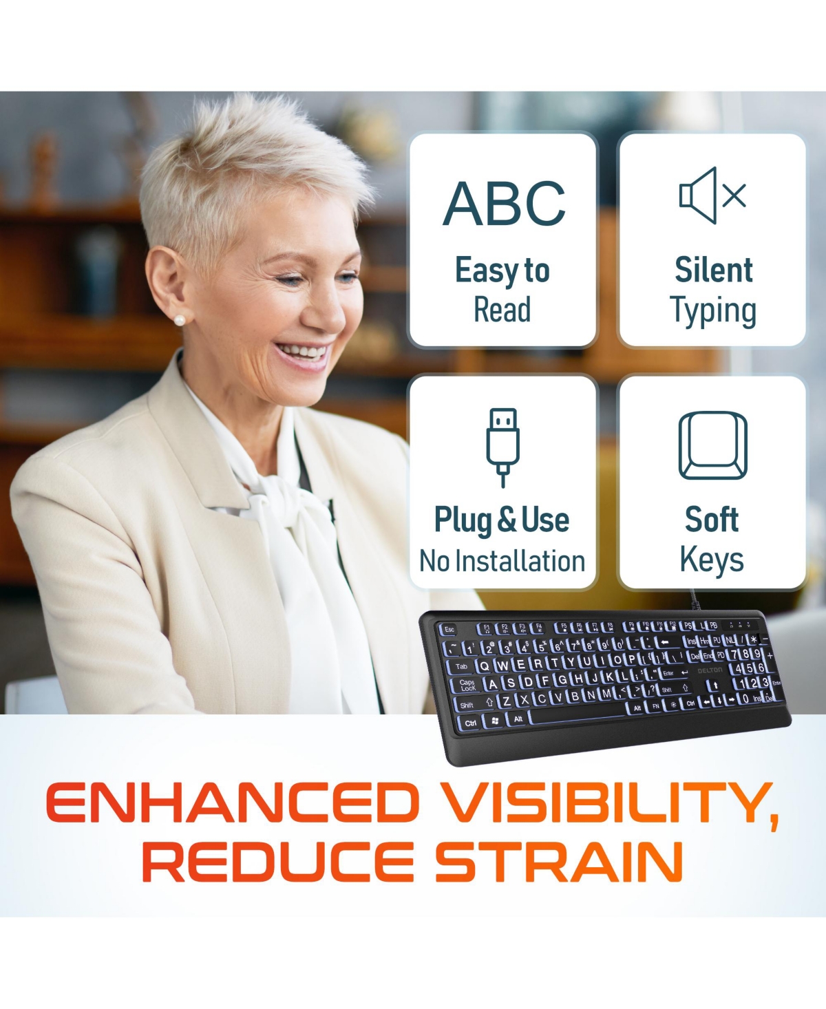 Delton KB20 Backlit Large Key Keyboard (DBKBG20)