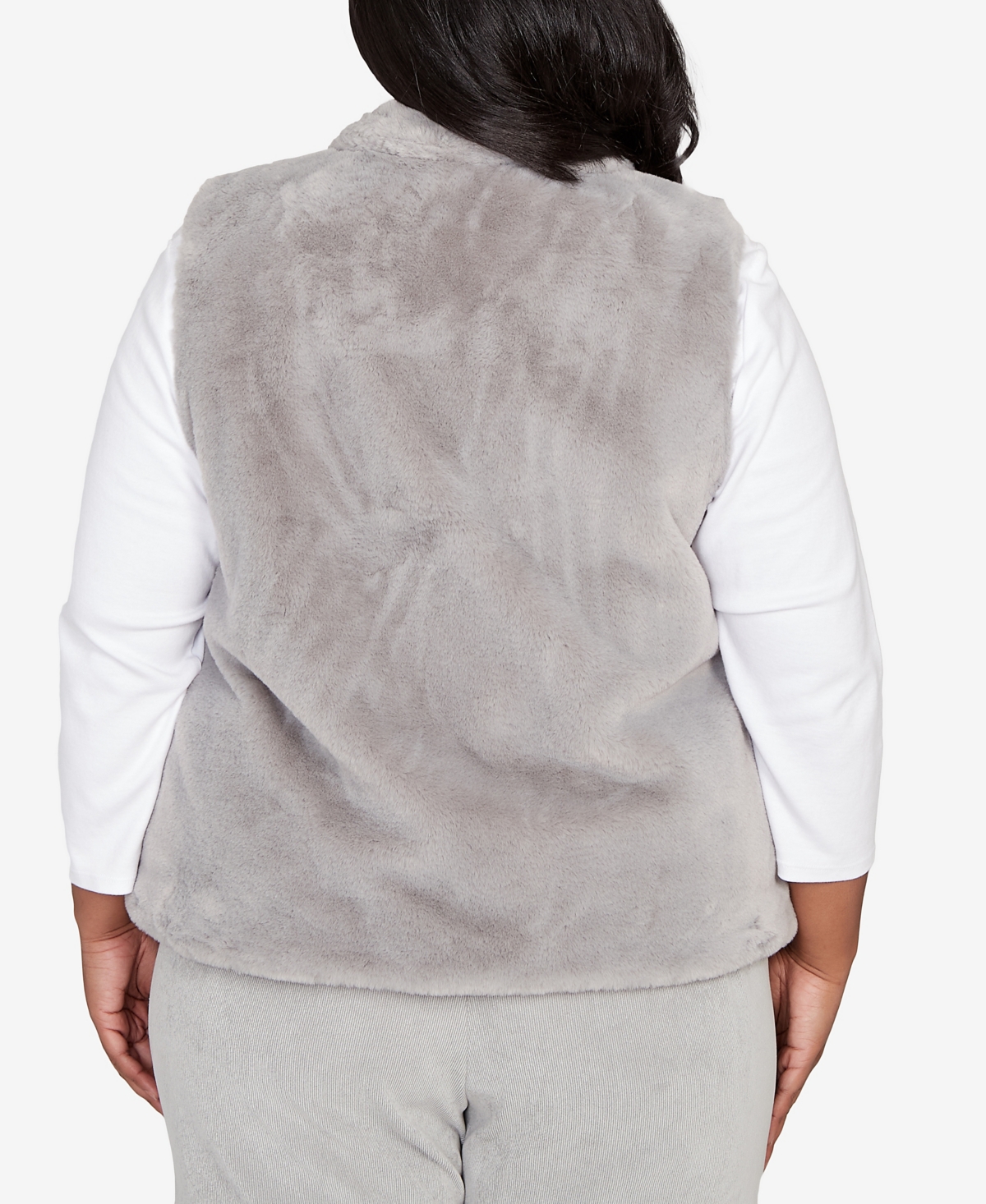Alfred Dunner Plus Size Stockbridge Plush Zip Front Vest Jacket In Gray