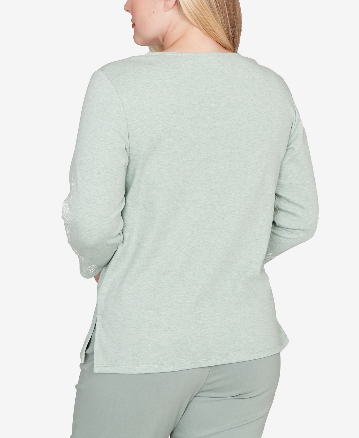 Alfred Dunner Plus Size Stockbridge Classic Fit Soft Embroidered Pattern Top In Green