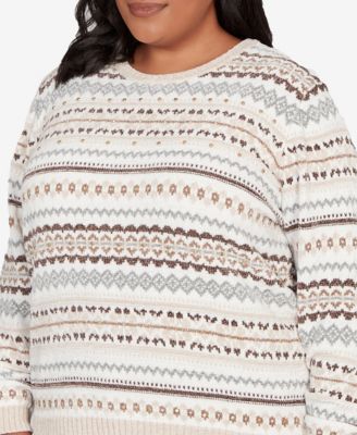 Plus Size Vienna Geometric Biadere Striped Chenille Sweater