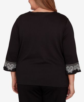 Plus Size Barcelona Embroidered Scroll Accent Soft Knit Top