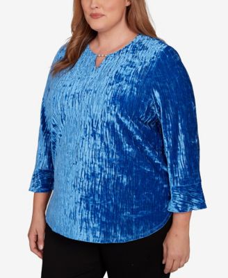 Plus Size Barcelona Crushed Velvet Keyhole Bell Sleeve Top