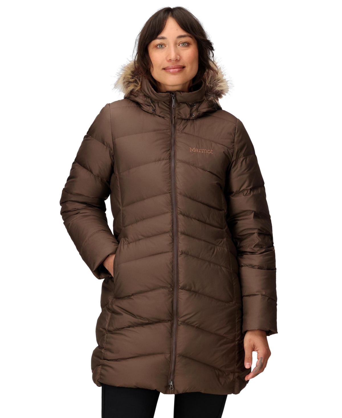 Marmot Women's Montreal Hooded Faux-fur-trim Coat In Brown