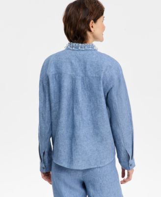 Petite Woven Beaded Collar Shirt, Macy's Exclusive