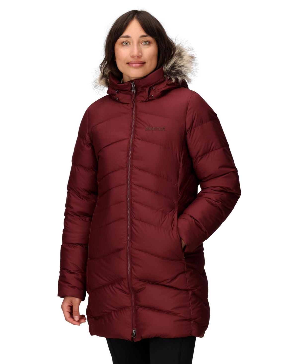 Marmot Women's Montreal Hooded Faux-fur-trim Coat In Burgundy