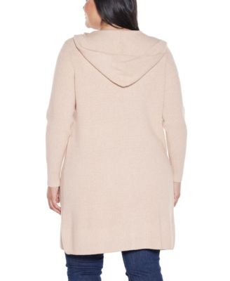 Plus Size  Hooded Novelty-Stitch Coatigan Sweater
