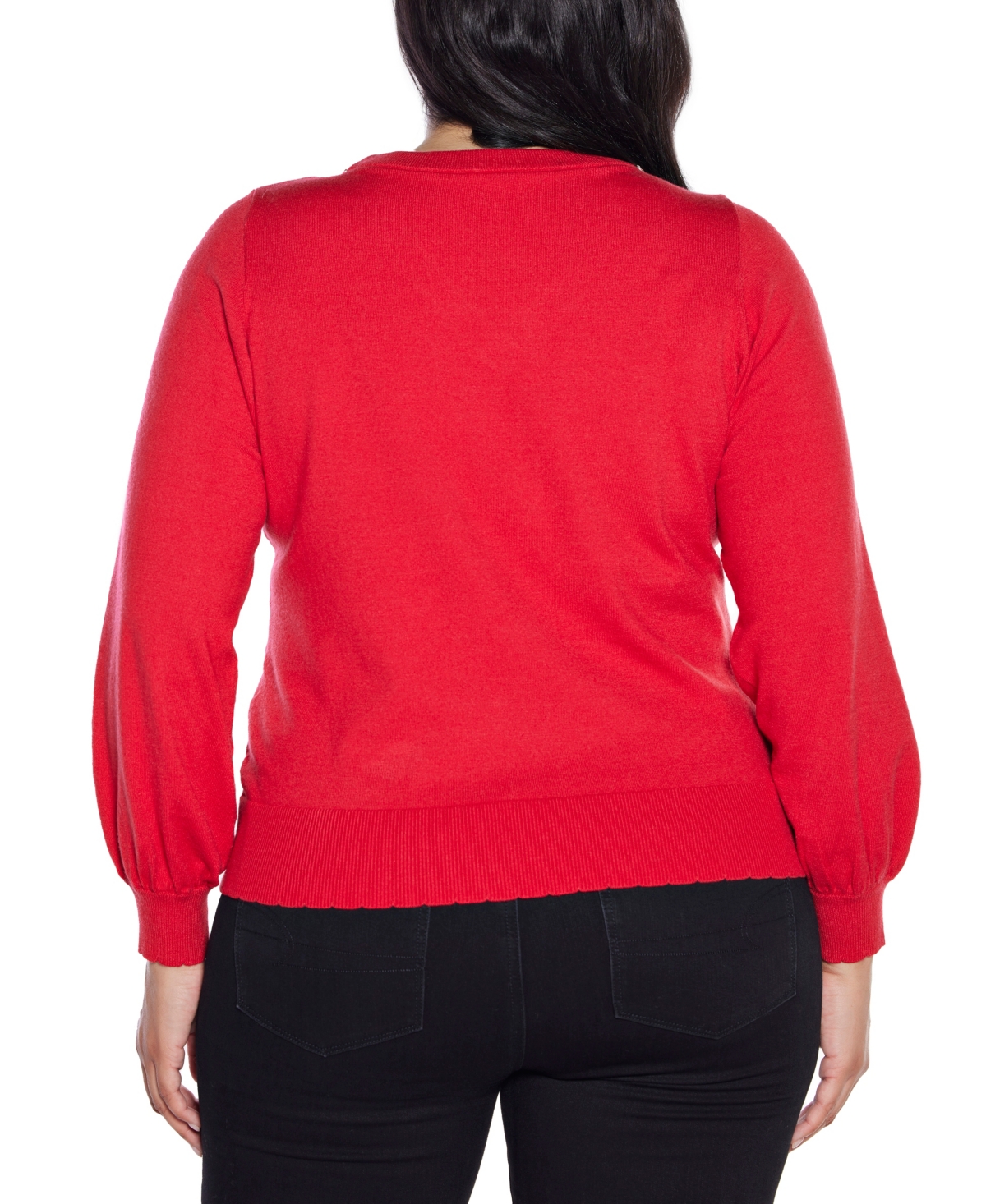 Belldini Plus Size V-neck Rhinestone-bow Sweater In Red
