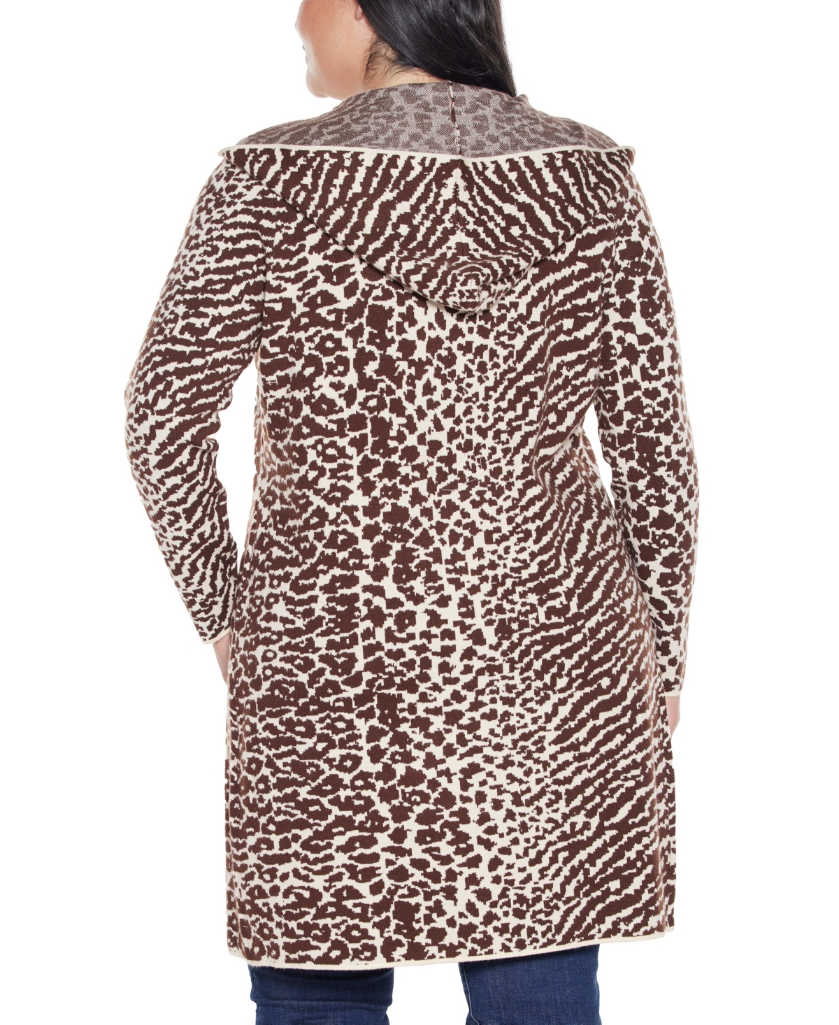 Belldini Plus Size Urban Safari Hooded Coatigan Sweater In Brown