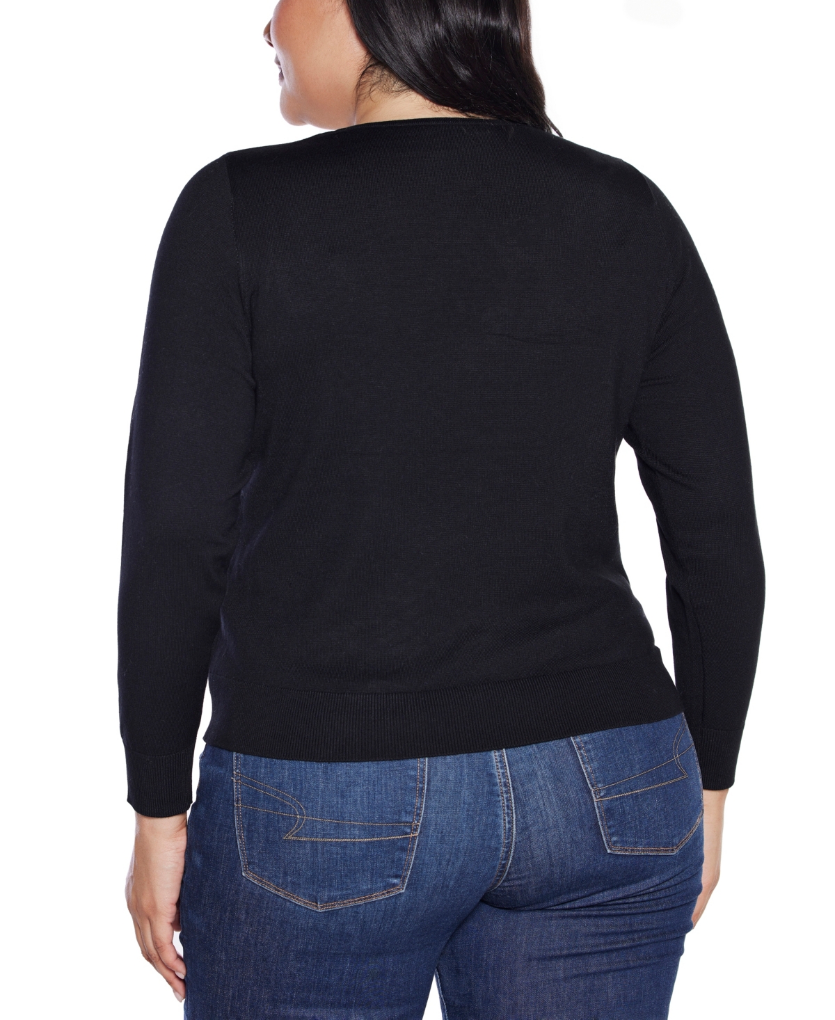 Belldini Plus Size Women's Embellished Keyhole Crew Neck Sweater In Black