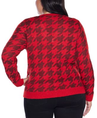 Plus Size  Stylized-Houndstooth V-Neck Sweater