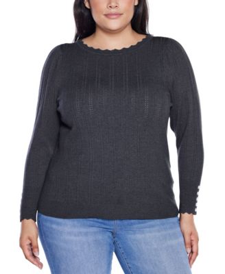 Plus Size Scalloped-Trim Boat Neck Sweater