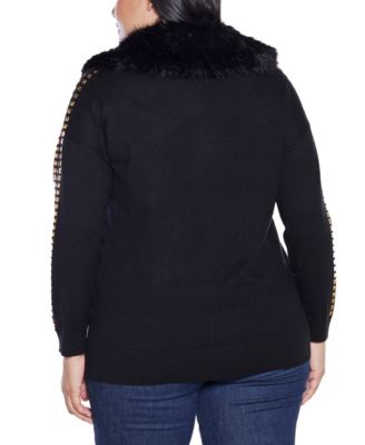Plus Size Black Label  Embellished Collar Cardigan Sweater