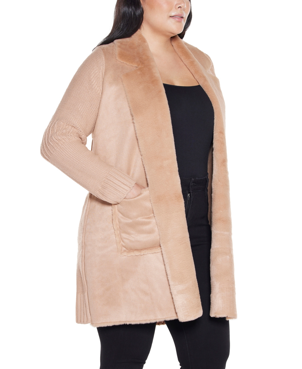 Belldini Plus Size Black Label-trim Cardigan Sweater In Brown