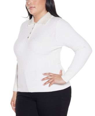 Plus Size Black Label  Beaded Collar Sweater
