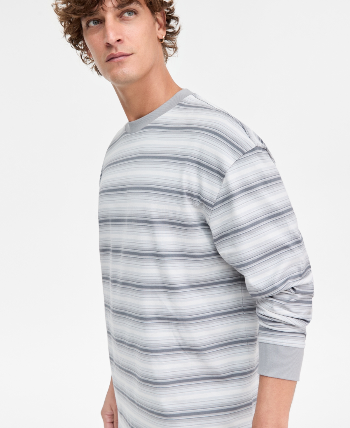 Hugo Boss Men's Cotton Nsolog Long-Sleeve Crewneck Striped T-Shirt
