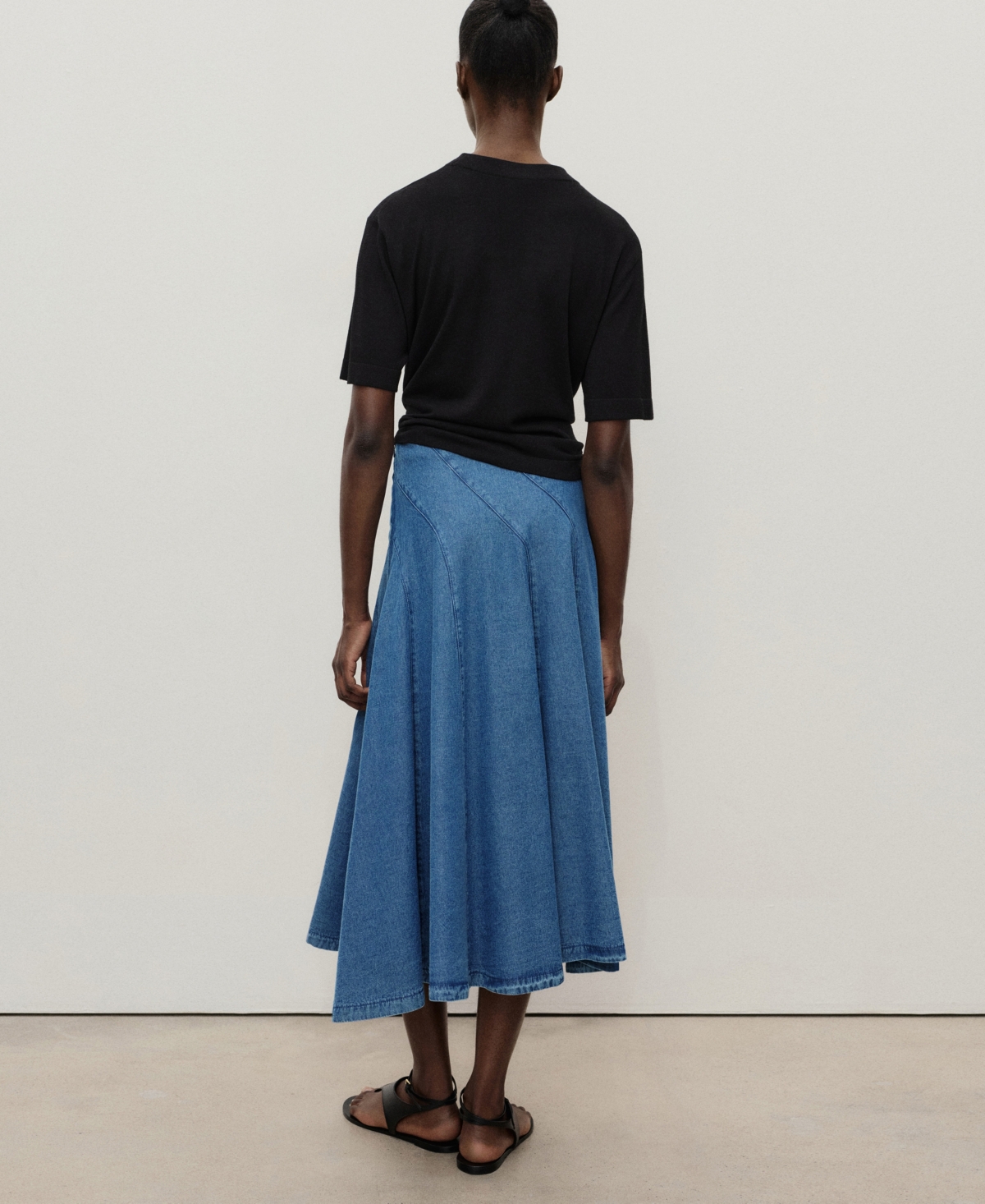 Mango Denim Midi-skirt With Stitching In Blue