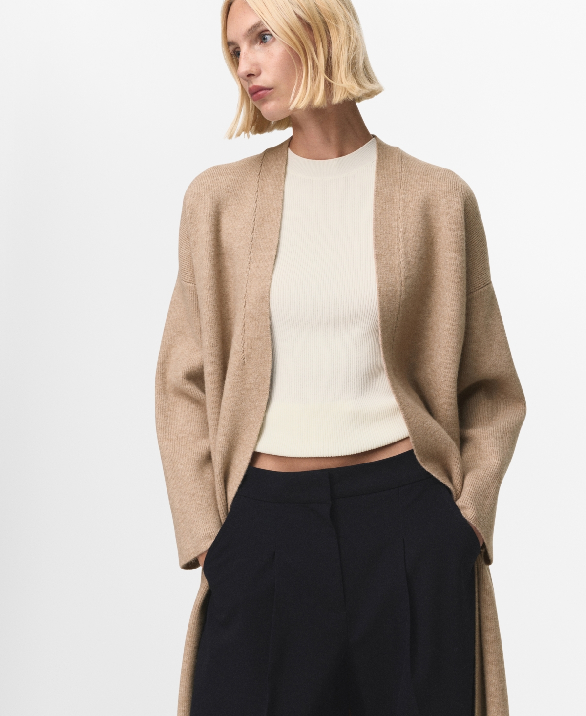 Mango Women's Long Knitted Cardigan In Brown