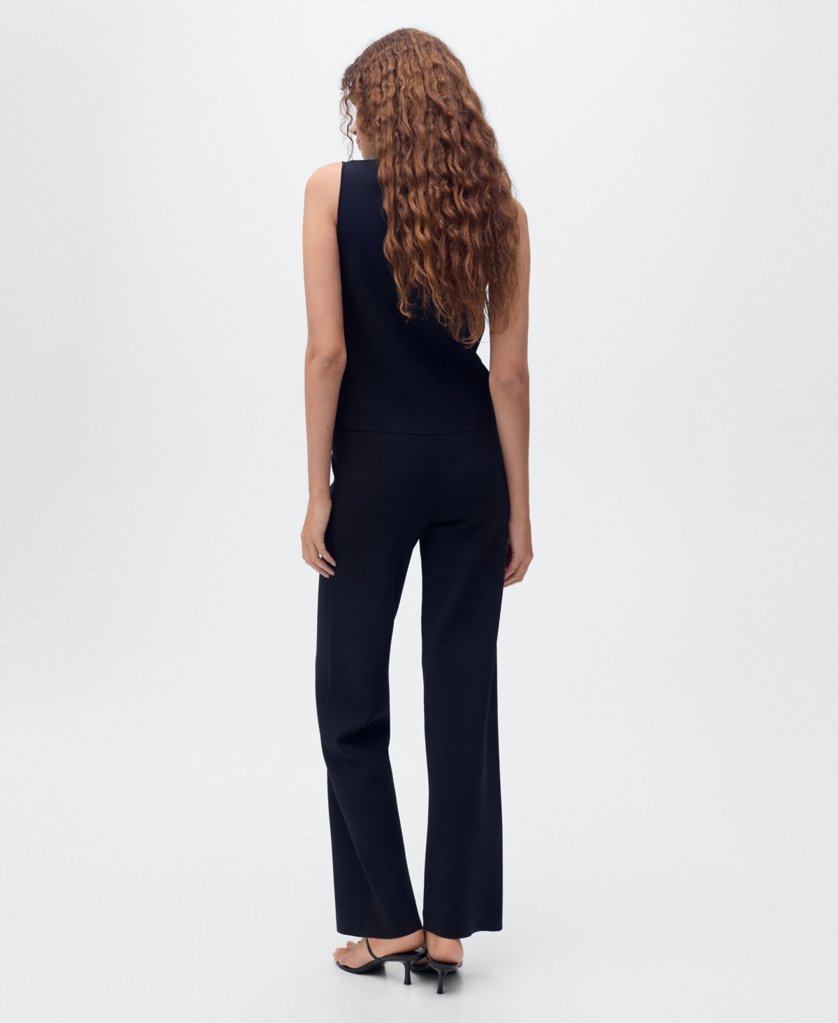 Mango Straight Leg Knit Pants In Black
