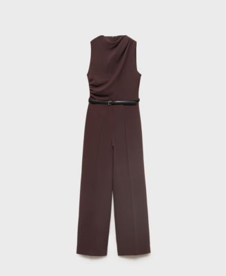 Women's Draped Neck and Belt Long Jumpsuit