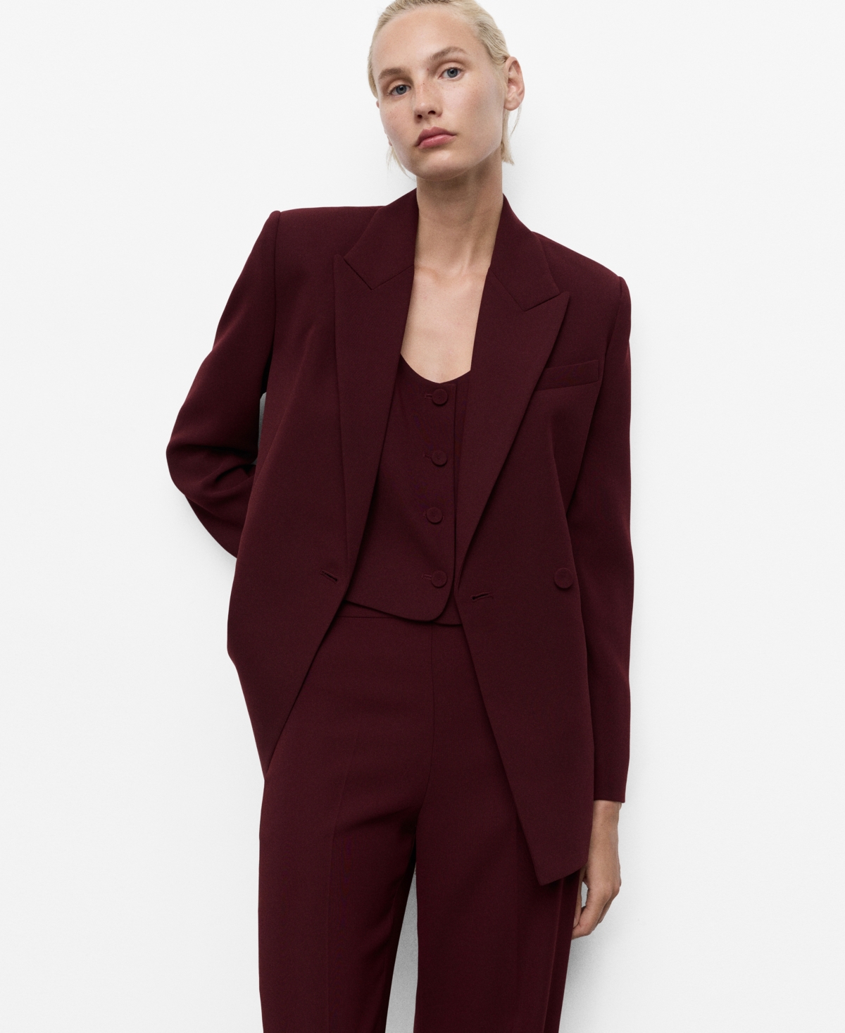 Mango Women's Double-breasted Suit Jacket In Burgundy