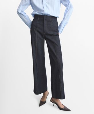 MANGO - Women's Stitching Detail High-Waisted Culotte Jeans