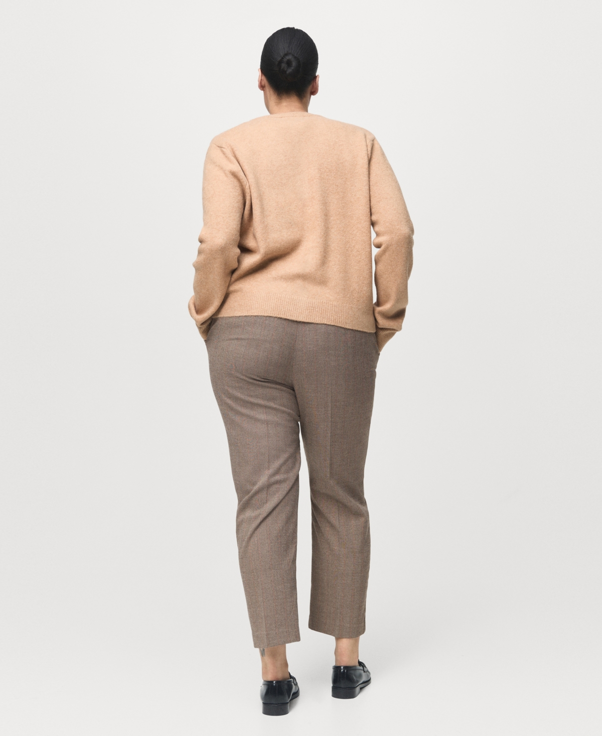 Mango Slim Cropped Pinstripe Trousers Light Heather Grey In Gray