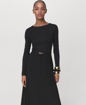 Women's Belt Combined Pleated Dress