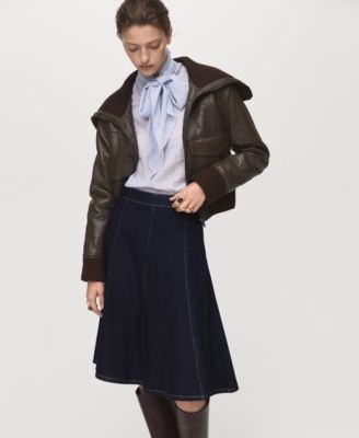 Women's Stitching Detail Denim Midi Skirt