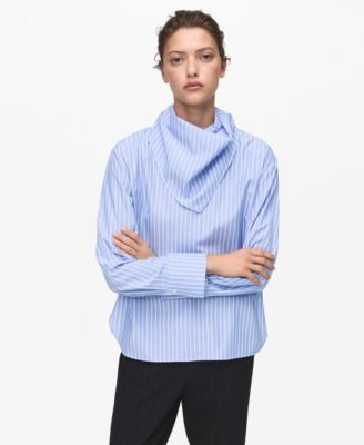 MANGO - Women's Handkerchief Detail Striped Blouse