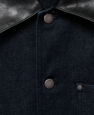 Women's Leather-Effect Collar Denim Jacket