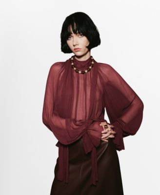 MANGO - Women's Foulard Detail Semi-Transparent Blouse