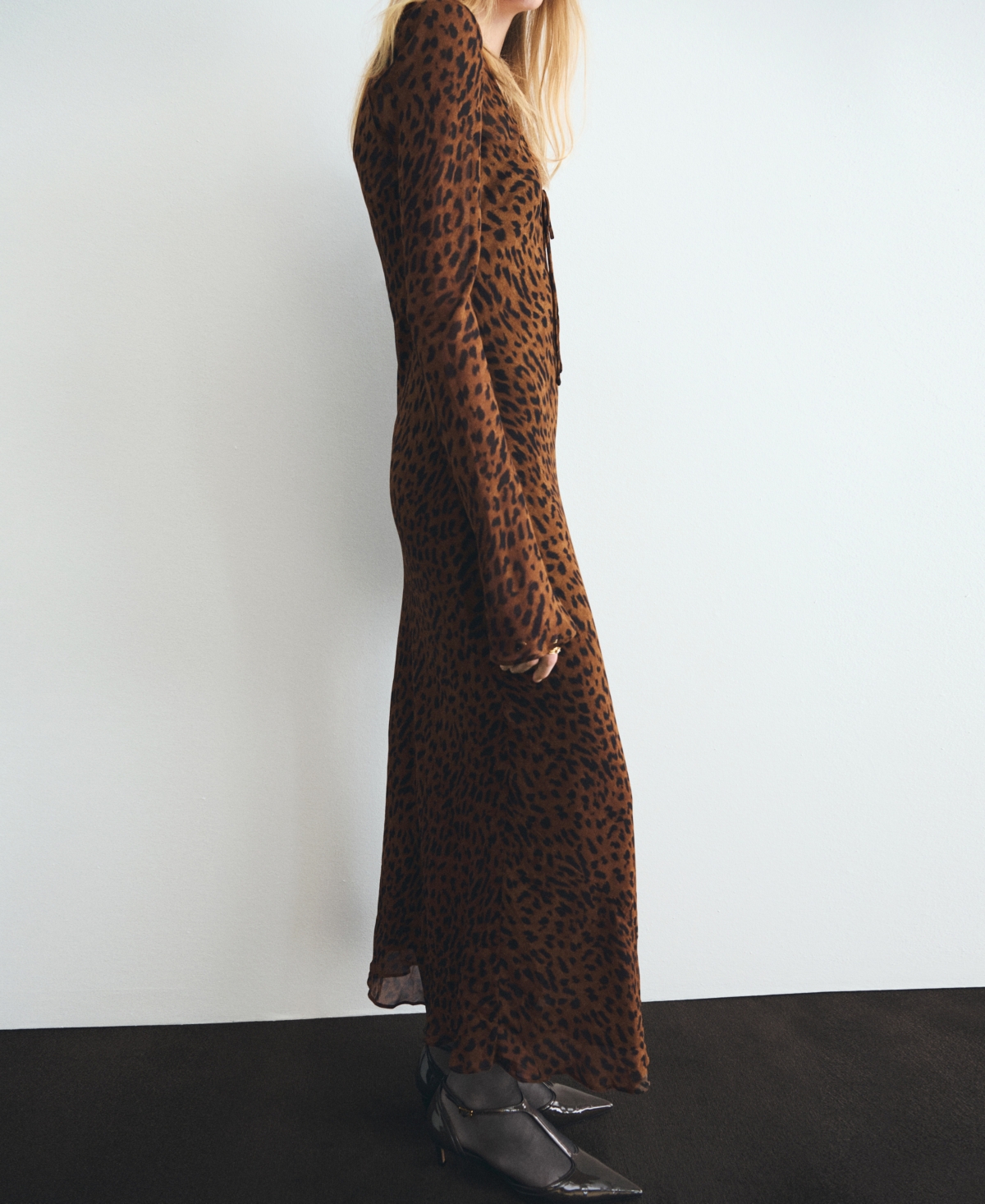 Mango Valeria Print Long Sleeve Maxi Dress In Brown