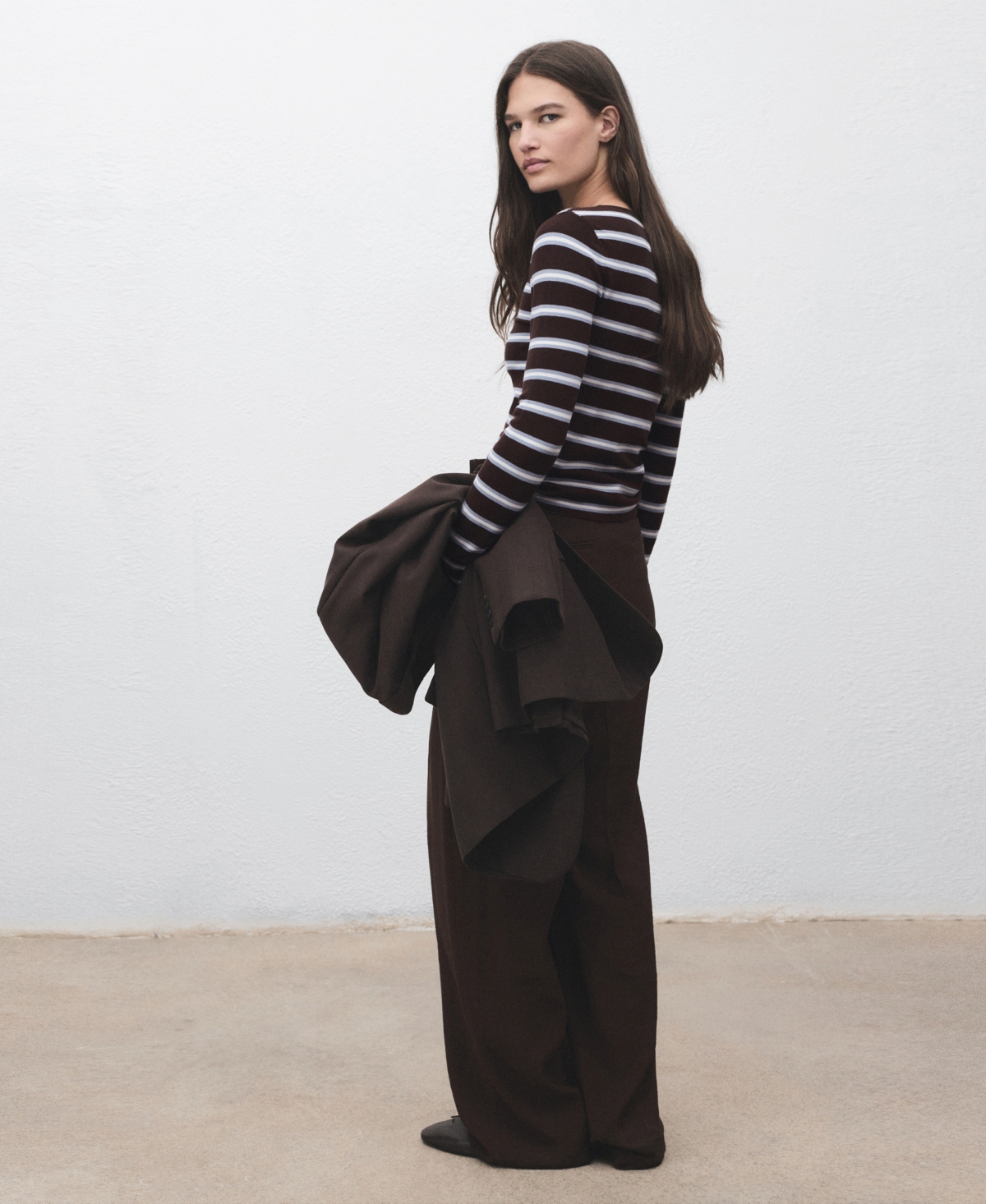 Mango Women's Fine Knit Striped Sweater In Brown