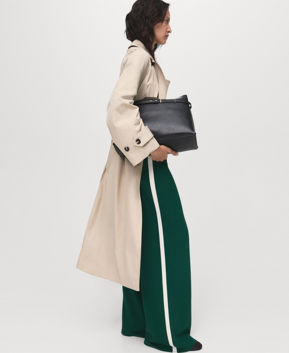 Mango Fine-knit Straight-fit Trousers Dark Green In Green