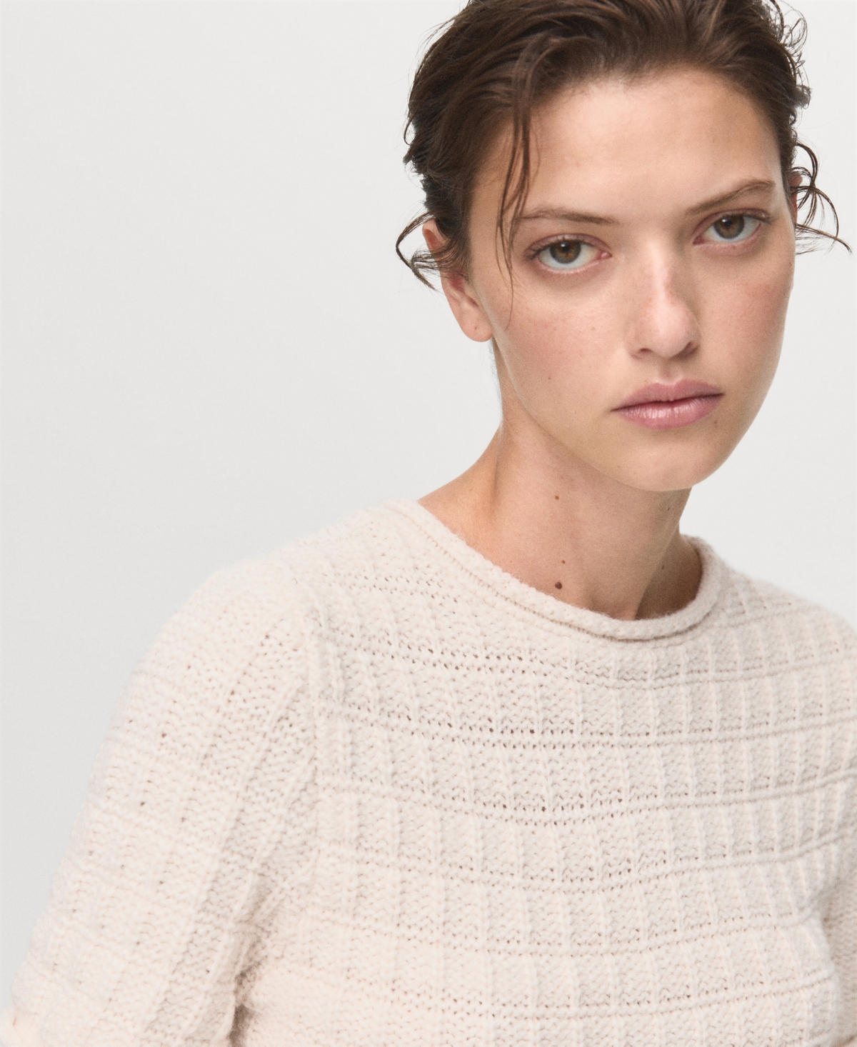 Mango Women's Ruffles Detail Textured Sweater