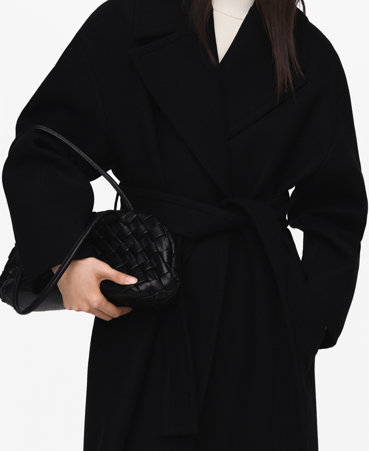Mango Women's Belted Woolen Coat In Black