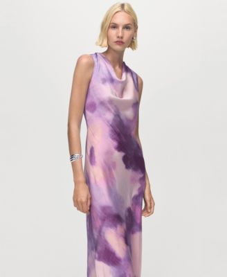 Women's Draped Neckline Satin Tie-Dye Dress