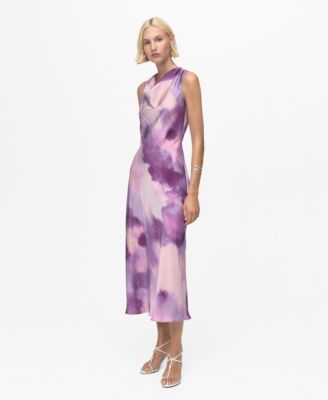 Women's Draped Neckline Satin Tie-Dye Dress