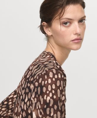 Women's Leopard Satin Tie Detail Blouse