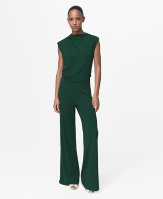 MANGO - Women's Draped Neckline Straight-Fit Jumpsuit